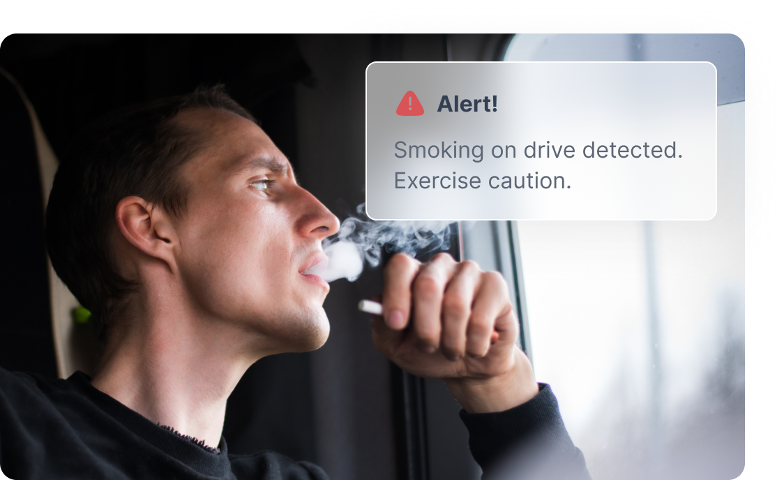 Driver in car with coffee cup showing distracted driving detection